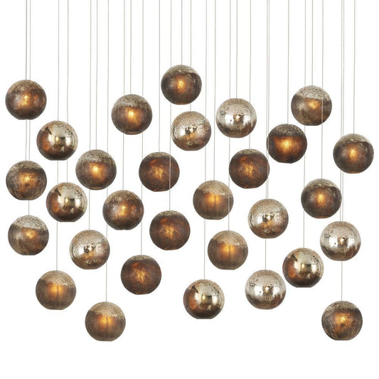 Currey and Company Pathos 30-Light Linear Multi-Drop Pendant Charcoal, Antique Silver, Antique Gold, Sil