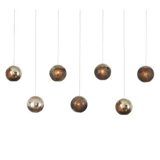 Currey and Company Pathos 7-Light Linear Multi-Drop Pendant Charcoal, Antique Silver, Antique Gold, Sil