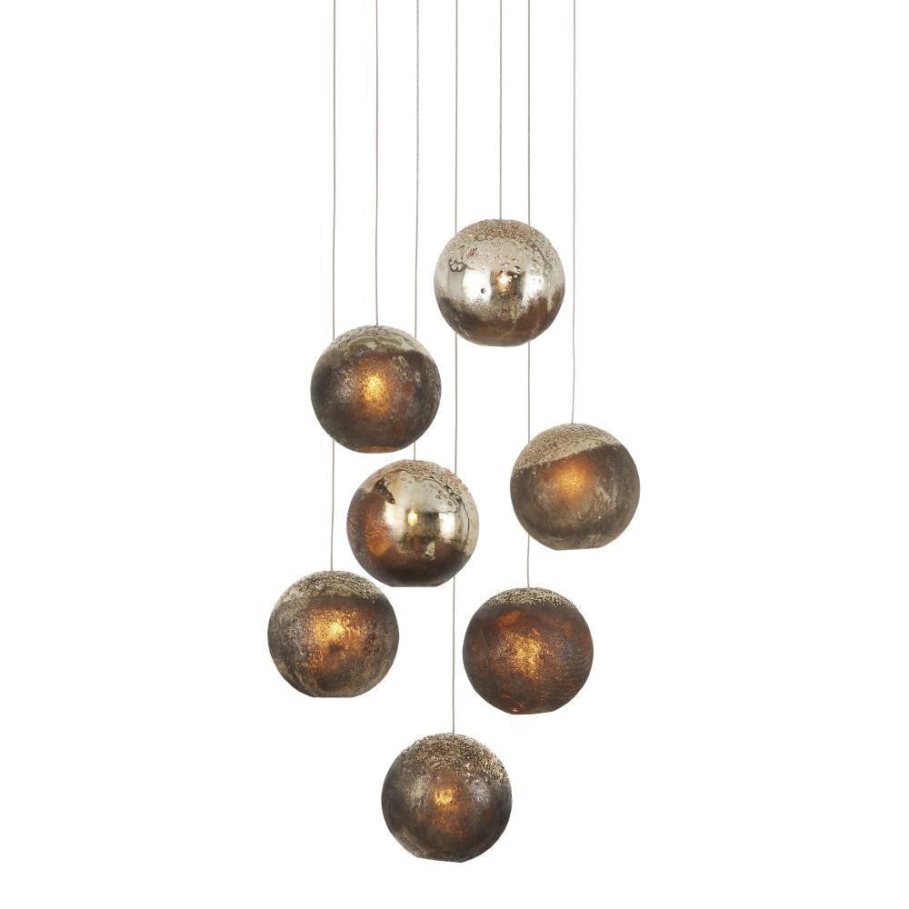 Currey and Company Pathos 7-Light Round Multi-Drop Pendant Charcoal, Antique Silver, Antique Gold, Sil