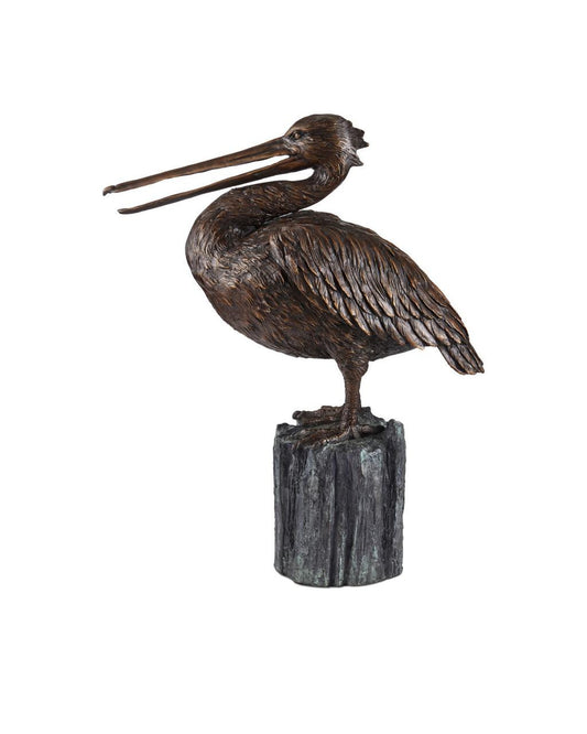 Currey and Company Pelican Bronze Sculpture Bronze, Verdigris