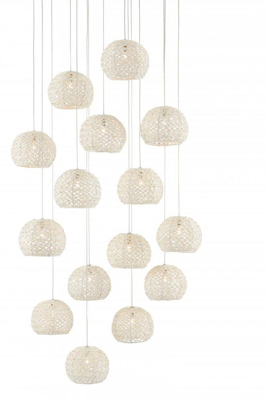 Currey and Company Piero White 15-Light Round Multi-Drop Pendant Sugar White