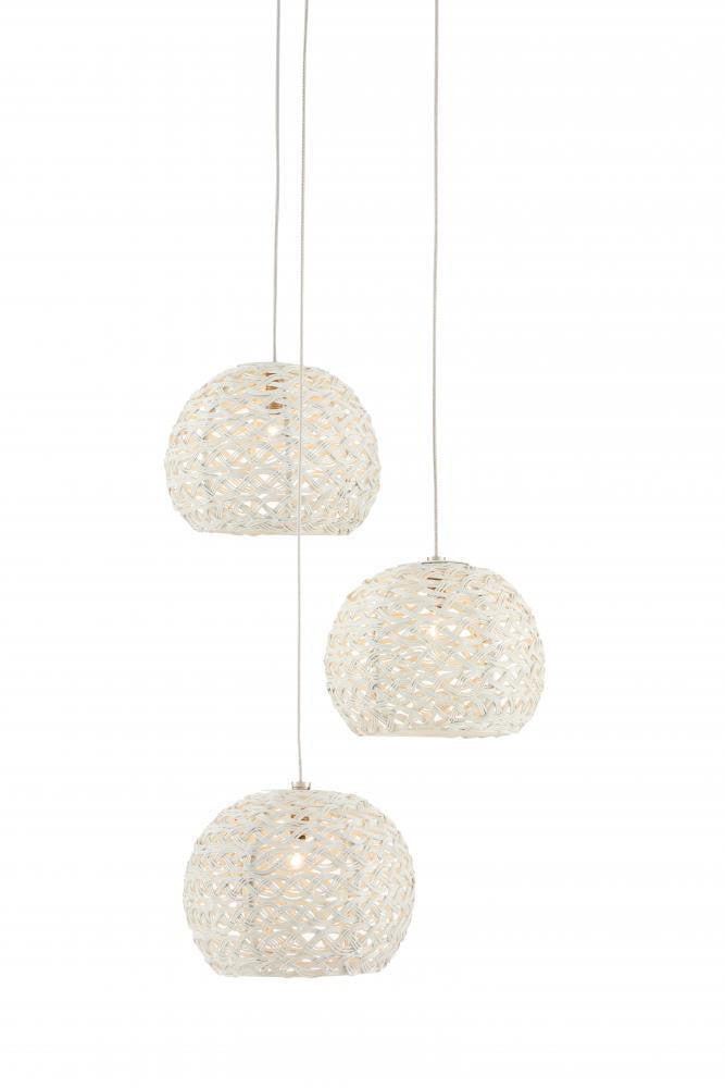 Currey and Company Piero White 3-Light Round Multi-Drop Pendant Sugar White
