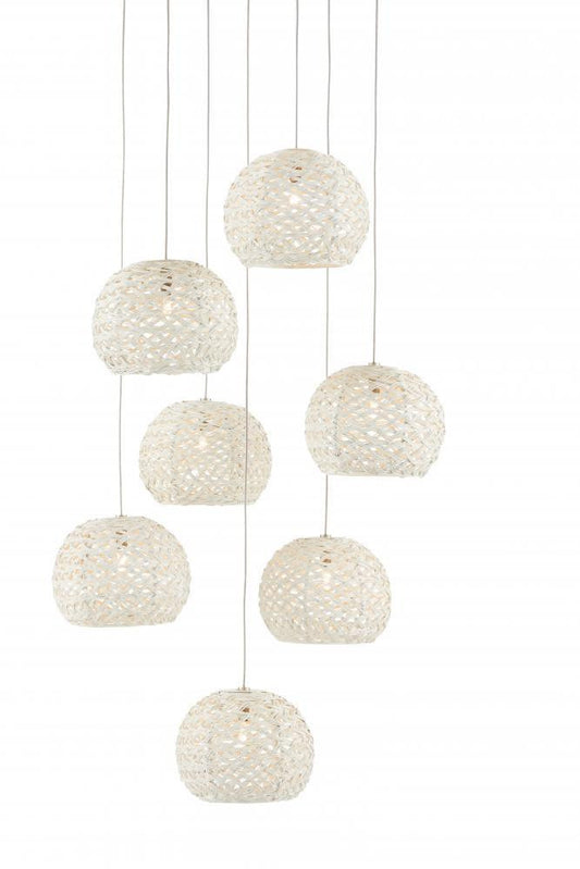 Currey and Company Piero White 7-Light Round Multi-Drop Pendant Sugar White