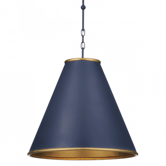 Currey and Company Pierrepont Large Blue Pendant Hiroshi Dark Blue, Contemporary Gold Leaf, 