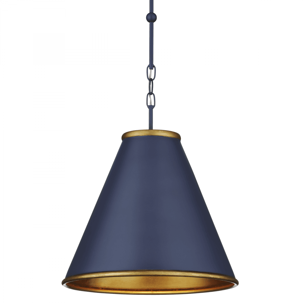 Currey and Company Pierrepont Small Blue Pendant Hiroshi Dark Blue, Contemporary Gold Leaf, 