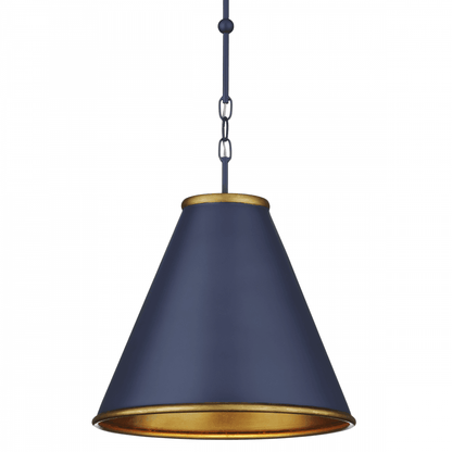 Currey and Company Pierrepont Small Blue Pendant Hiroshi Dark Blue, Contemporary Gold Leaf, 