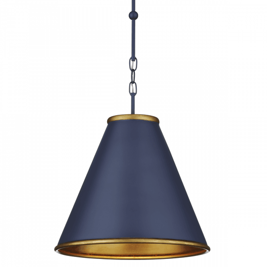 Currey and Company Pierrepont Small Blue Pendant Hiroshi Dark Blue, Contemporary Gold Leaf, 