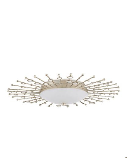 Currey and Company Planisphere Silver Flush Mount Silver Leaf, White, Mirror
