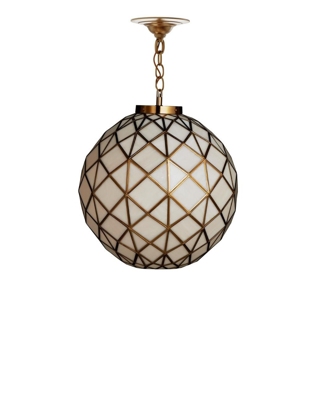 Currey and Company Polyhedron Small Pendant White, Antique Brass