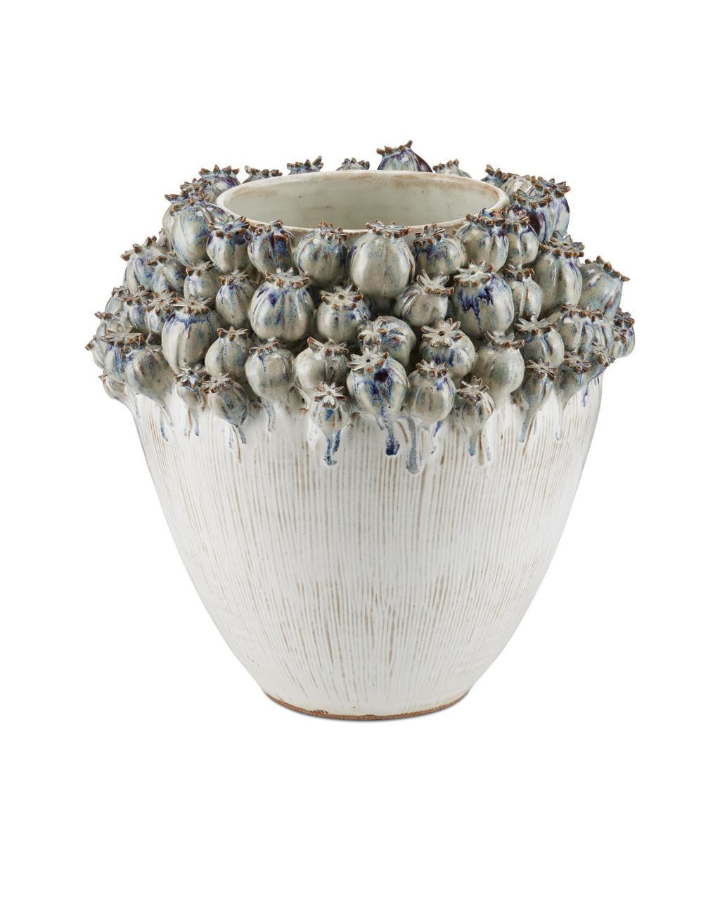 Currey and Company Poppy Pod Crown Large Vase Ivory, Reactive Blue & Purple
