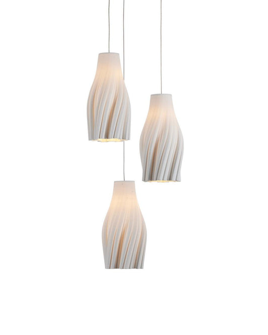 Currey and Company Posh 3-Light Round Multi-Drop Pendant White, Silver