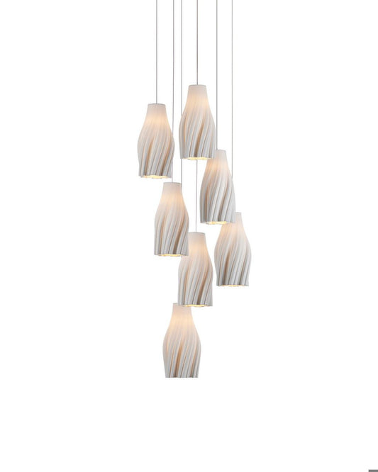 Currey and Company Posh 7-Light Round Multi-Drop Pendant White, Silver