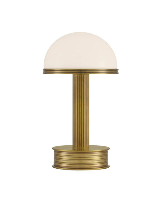 Currey and Company Promenade Brass Cordless Table Lamp Antique Brass, Milk