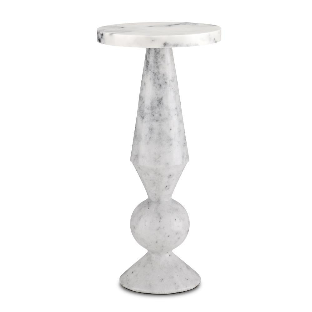 Currey and Company Quince White Marble Accent Table Natural
