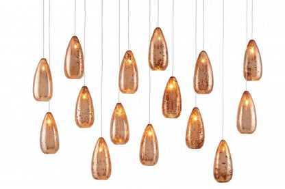 Currey and Company Rame 15-Light Linear Multi-Drop Pendant Copper