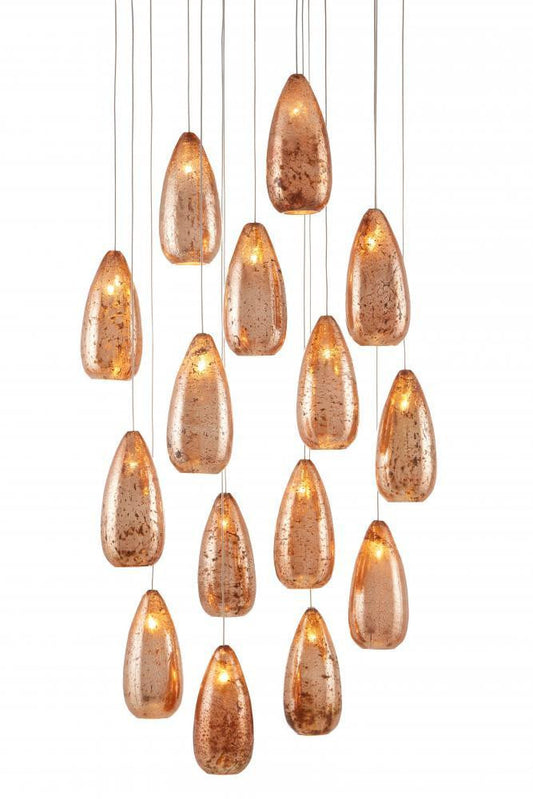Currey and Company Rame 15-Light Round Multi-Drop Pendant Copper