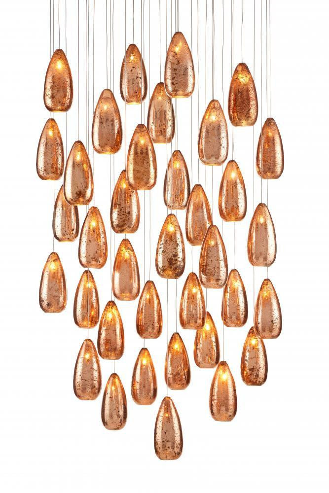 Currey and Company Rame 36-Light Round Multi-Drop Pendant Copper