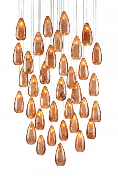 Currey and Company Rame 36-Light Round Multi-Drop Pendant Copper