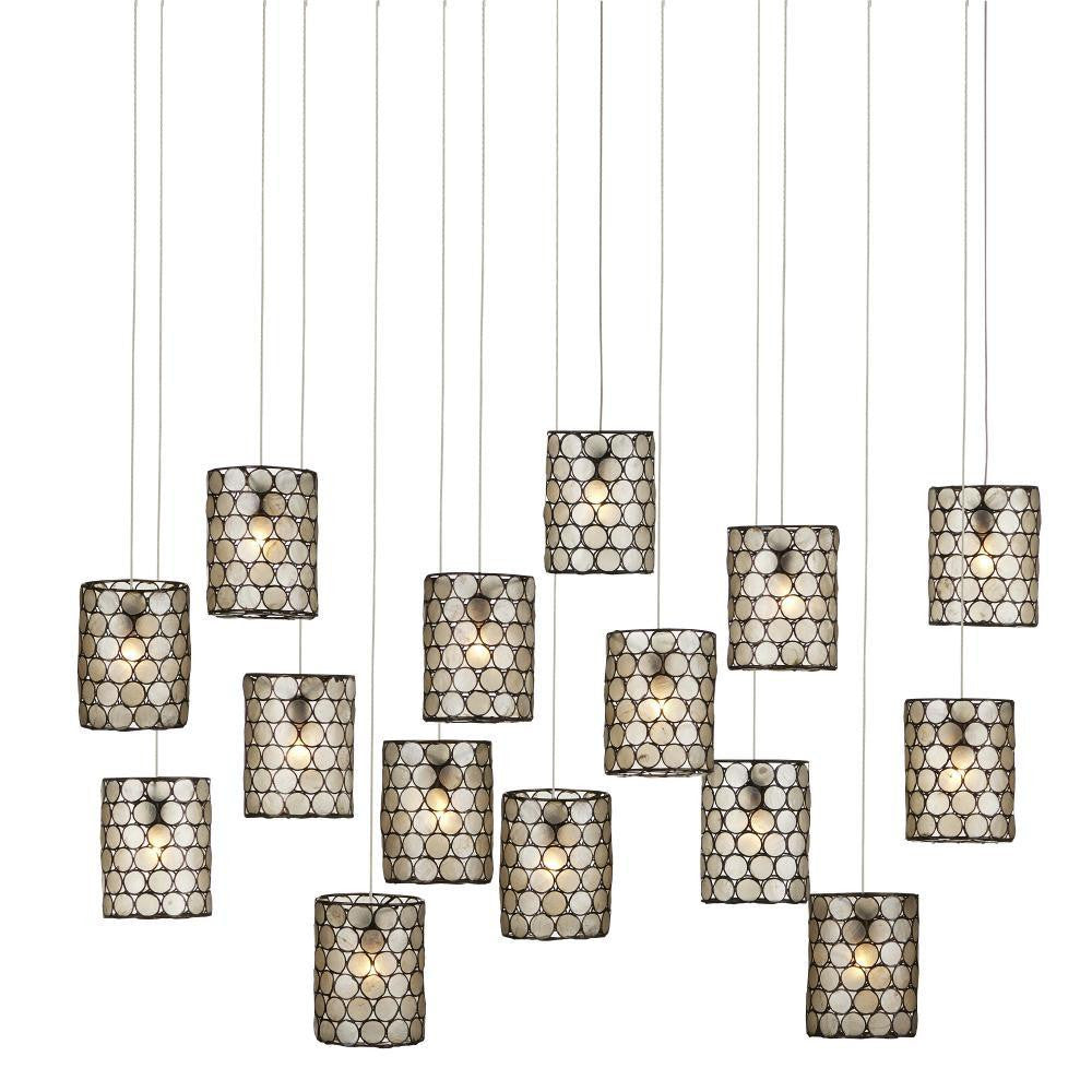 Currey and Company Regatta 15-Light Linear Multi-Drop Pendant Natural, Cupertino, Silver