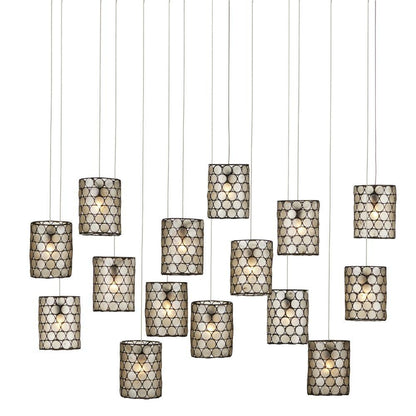 Currey and Company Regatta 15-Light Linear Multi-Drop Pendant Natural, Cupertino, Silver