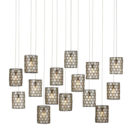 Currey and Company Regatta 15-Light Linear Multi-Drop Pendant Natural, Cupertino, Silver