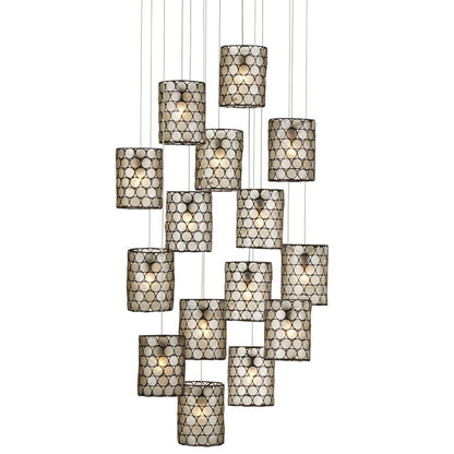 Currey and Company Regatta 15-Light Round Multi-Drop Pendant Natural, Cupertino, Silver