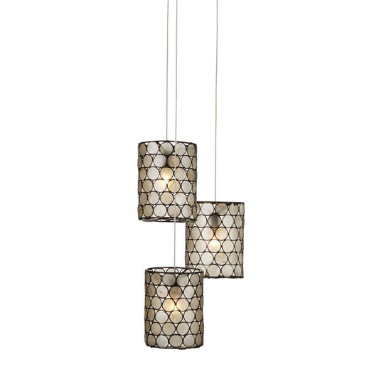 Currey and Company Regatta 3-Light Round Multi-Drop Pendant Natural, Cupertino, Silver