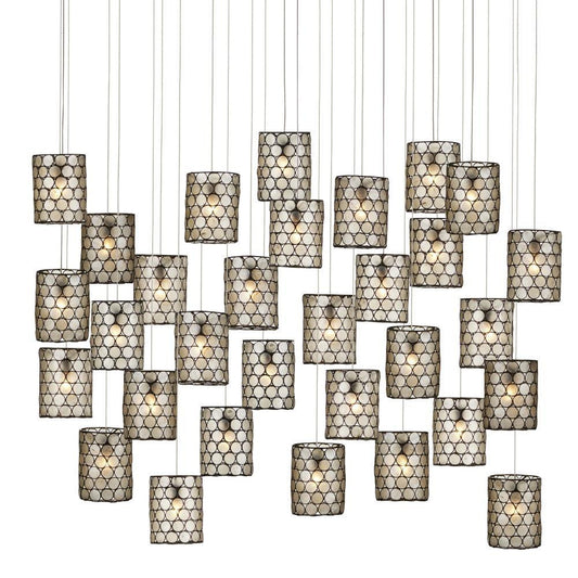 Currey and Company Regatta 30-Light Linear Multi-Drop Pendant Natural, Cupertino, Silver