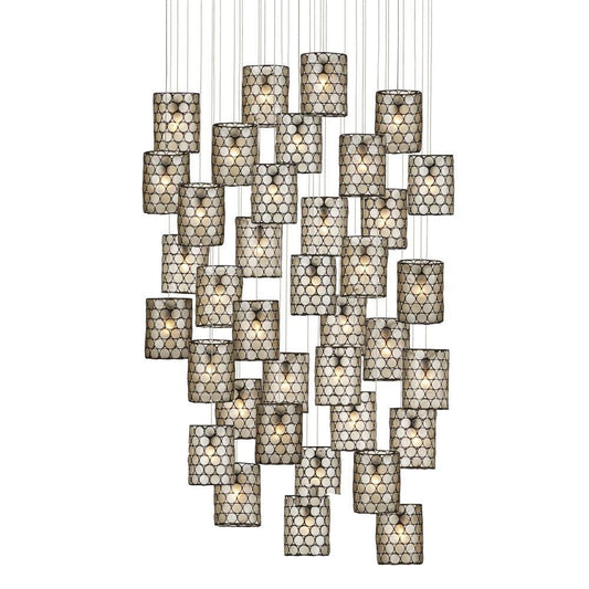 Currey and Company Regatta 36-Light Round Multi-Drop Pendant Natural, Cupertino, Silver