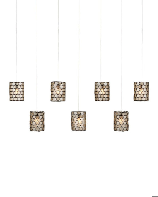 Currey and Company Regatta 7-Light Linear Multi-Drop Pendant Natural, Cupertino, Silver