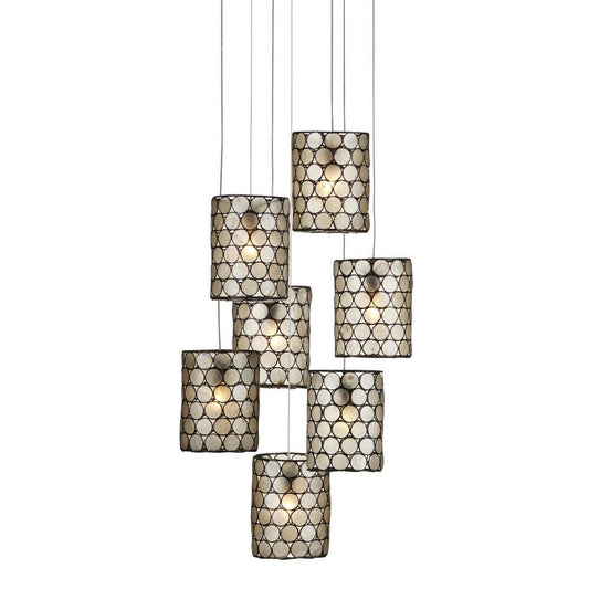 Currey and Company Regatta 7-Light Round Multi-Drop Pendant Natural, Cupertino, Silver