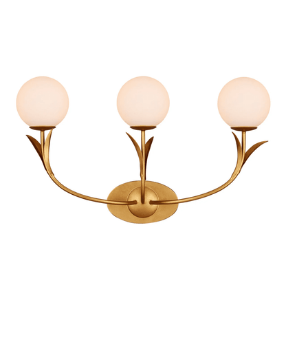 Currey and Company Rossville Triple-Light Wall Sconce Contemporary Gold Leaf, Sugar White, Froste