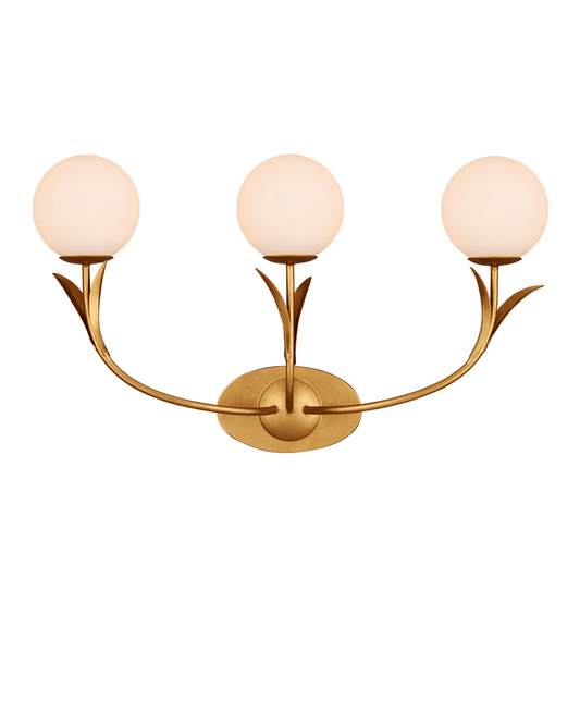Currey and Company Rossville Triple-Light Wall Sconce Contemporary Gold Leaf, Sugar White, Froste