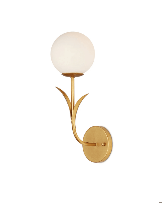 Currey and Company Rossville Wall Sconce Contemporary Gold Leaf, Frosted White