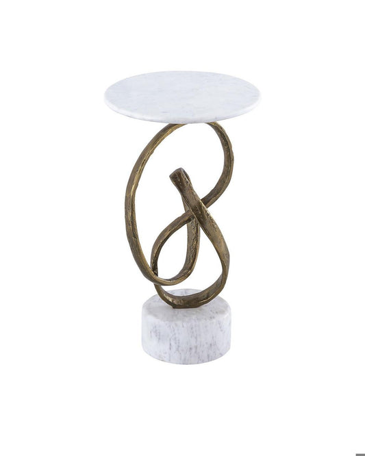 Currey and Company Ruban Accent Table Antique Brass, Natural