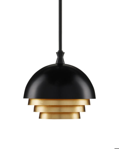 Currey and Company Salviati Medium Black & Gold Pendant Black, Gold Leaf