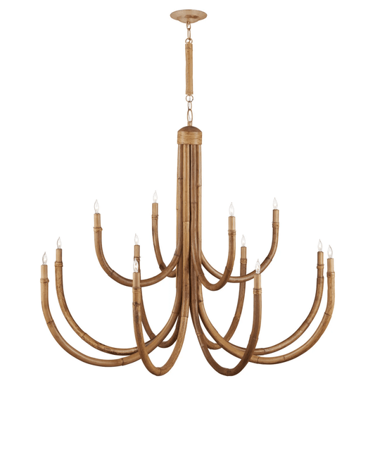 Currey and Company Samsara Large Chandelier Natural, Saddle Tan