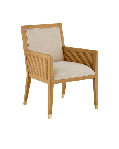 Currey and Company Santos Sea Sand Armchair, Liller Malt Sea Sand, Satin Brass