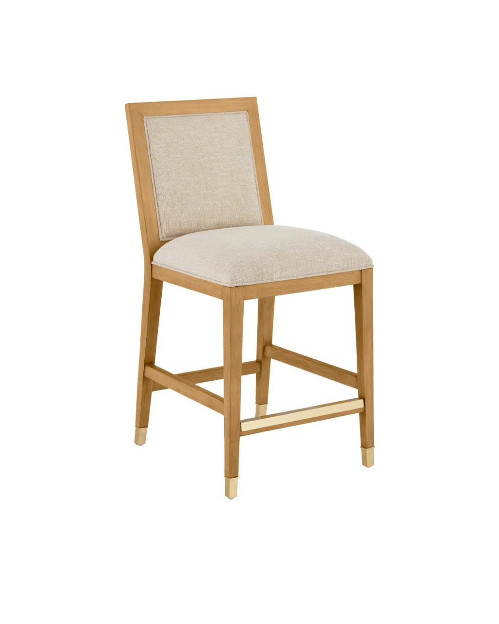 Currey and Company Santos Sea Sand Counter Stool, Liller Malt Sea Sand, Satin Brass