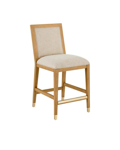 Currey and Company Santos Sea Sand Counter Stool, Liller Malt Sea Sand, Satin Brass