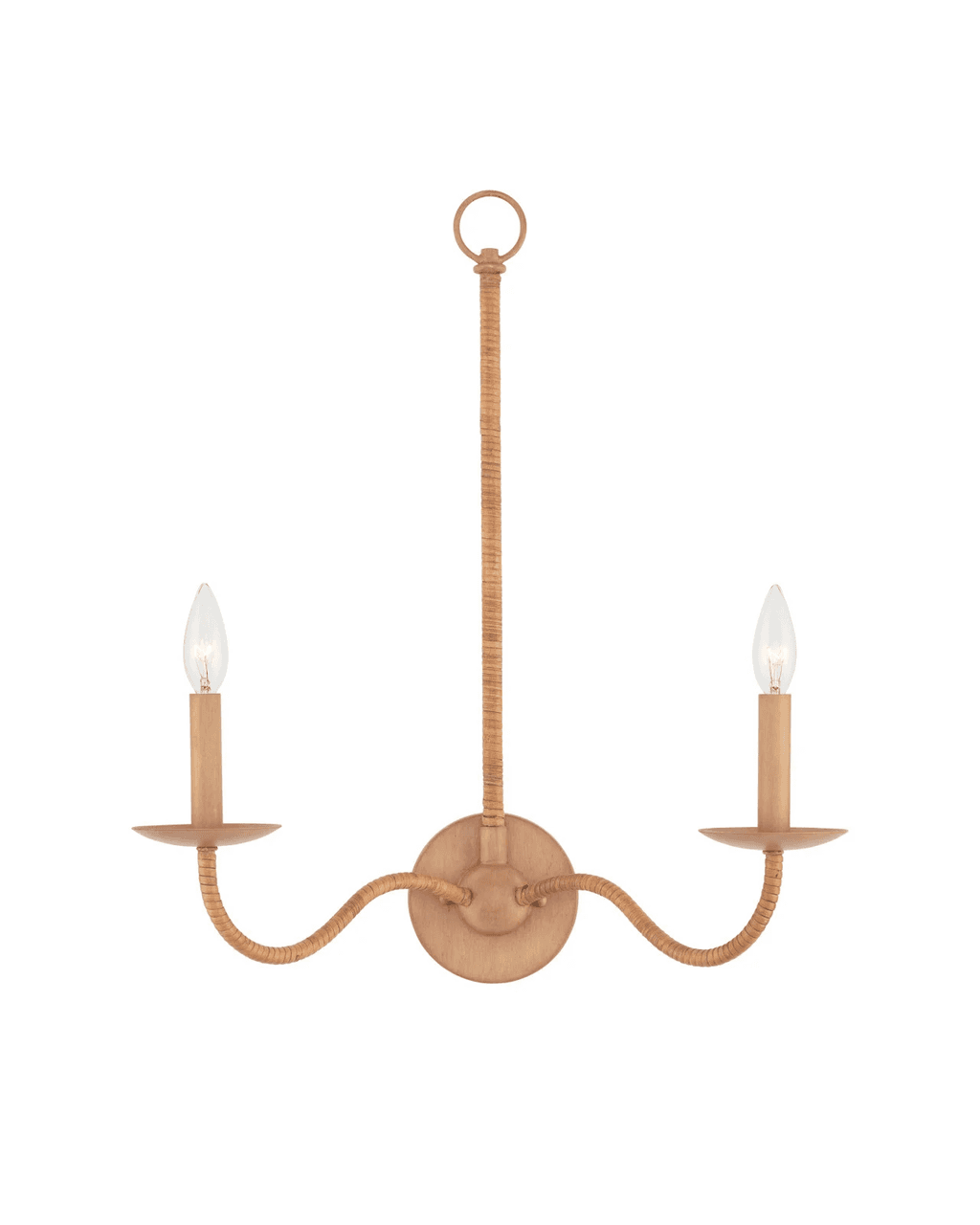 Currey and Company Saxon Double-Light Tan Wall Sconce Natural, Saddle Tan