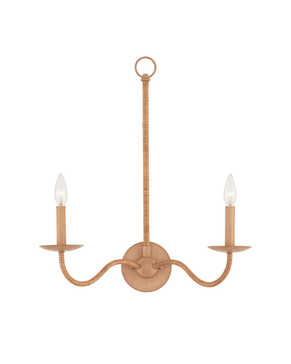 Currey and Company Saxon Double-Light Tan Wall Sconce Natural, Saddle Tan
