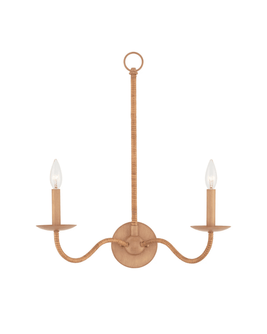 Currey and Company Saxon Double-Light Tan Wall Sconce Natural, Saddle Tan
