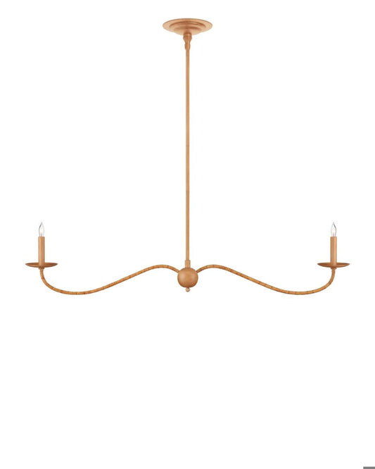 Currey and Company Saxon Linear Tan Chandelier Natural, Saddle Tan