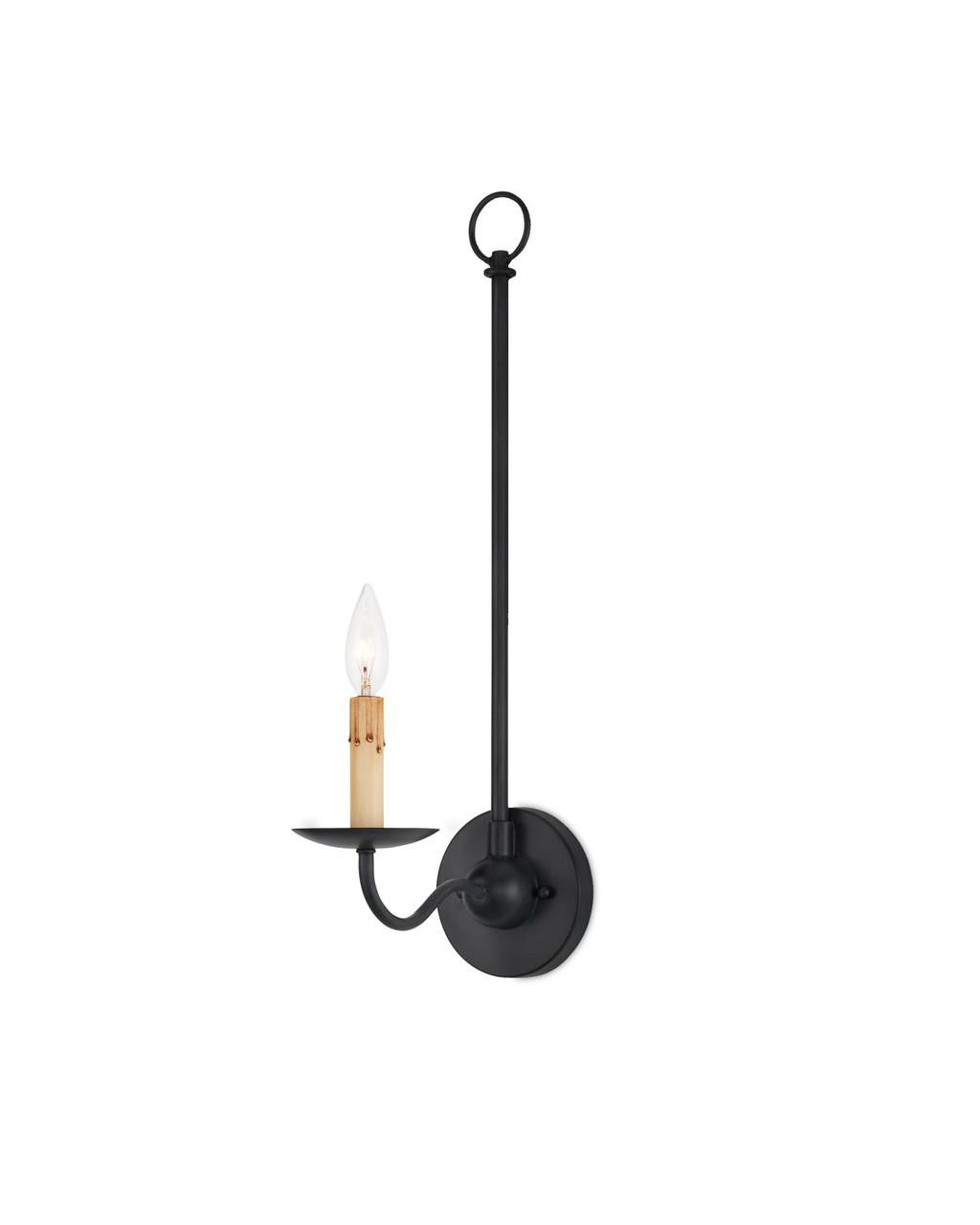 Currey and Company Saxon Single-Light Black Wall Sconce Zanzibar Black