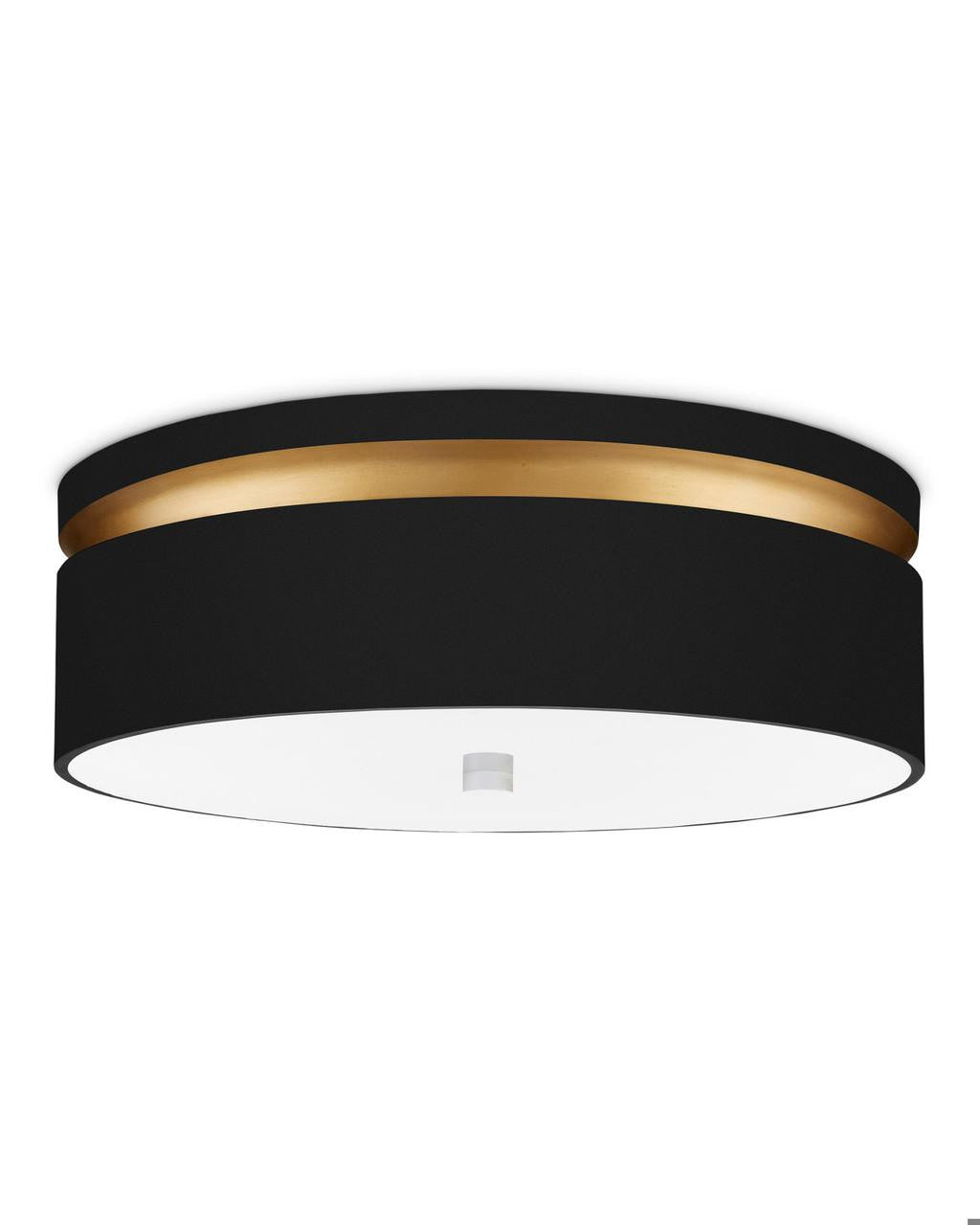 Currey and Company Serenity Black Flush Mount Satin Black, Contemporary Gold, White