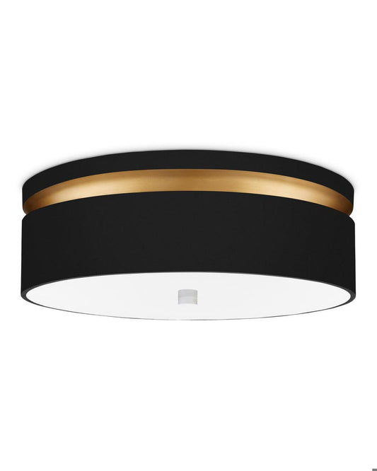 Currey and Company Serenity Black Flush Mount Satin Black, Contemporary Gold, White