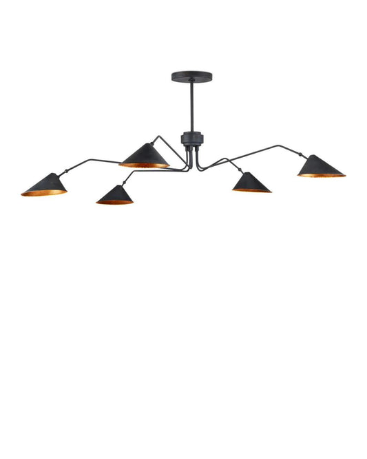 Currey and Company Serpa Black Chandelier French Black, Gold Leaf