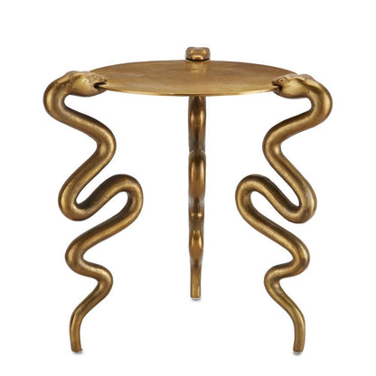 Currey and Company Serpent Brass Accent Table Antique Brass