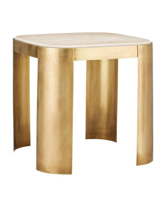 Currey and Company Sev Travertine Accent Table Gold, Natural